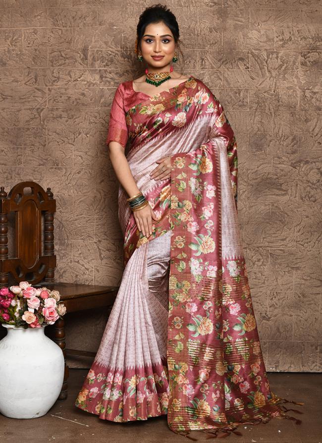 Tussar Silk Pink Traditional Wear Digital Printed Saree